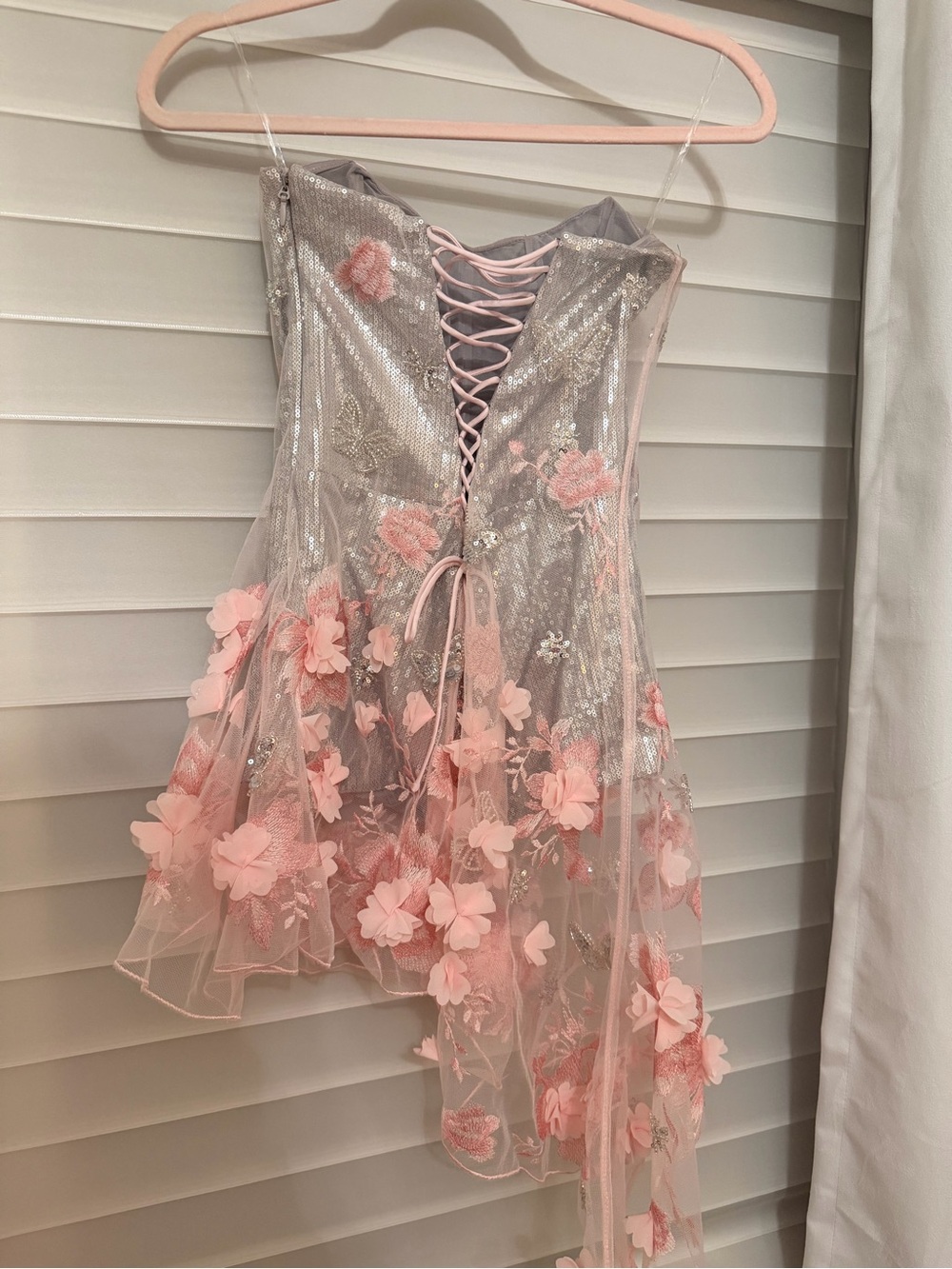 Oh Polly Colette Embellished Tulle Corset Mini Dress in Silver Floral - Picture 6 of 6